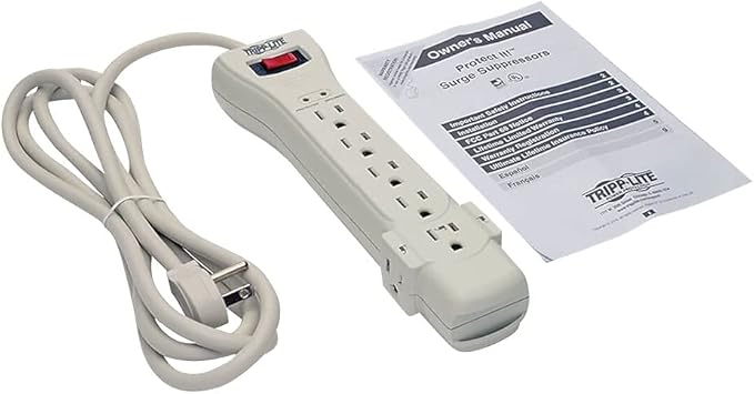 Eaton Tripp Lite Series SUPER7 Flat Plug Power Strip Surge Protector, 7 Outlets, 7ft Extension Cord, 2160 Joules, UL Listed & Certified, White, Lifetime Manufacturer's Warranty & $75,000 Insurance