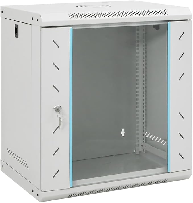 12U Wall Mounted Network Cabinet, 19-inch Server Rack Enclosure with Lockable Toughened Glass Door, Cold-Rolled Steel Data Cabinet for Home Office, 20.9 x 15.7 x 23.6 Inches