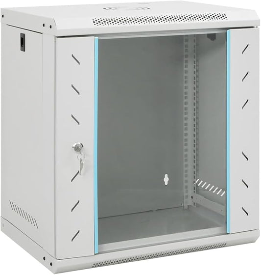 12U Wall Mounted Network Cabinet, 19-inch Server Rack Enclosure with Lockable Toughened Glass Door, Cold-Rolled Steel Data Cabinet for Home Office, 20.9 x 15.7 x 23.6 Inches