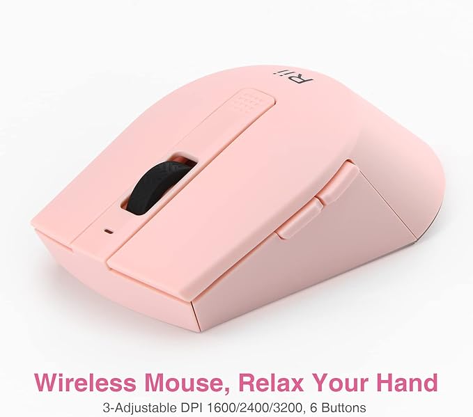 Rii RKM709 2.4 Gigahertz Ultra-Slim Wireless Keyboard and Mouse Combo, Multimedia Office Keyboard for PC, Laptop and Desktop,Business Office(Pink)