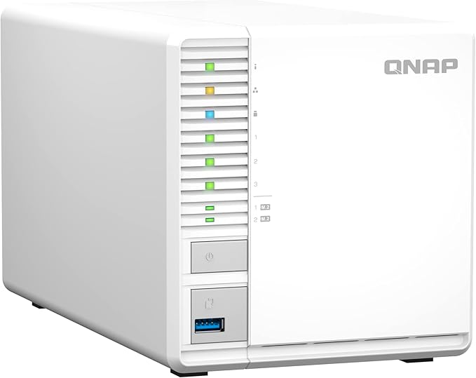 QNAP 3-Bay desktop NAS, Intel Celeron, Tabletop, for Optimized Storage and 4K H.264 Decoding, USB 3.2 Gen 2, M.2 PCIe Gen 3, QNAP Brand