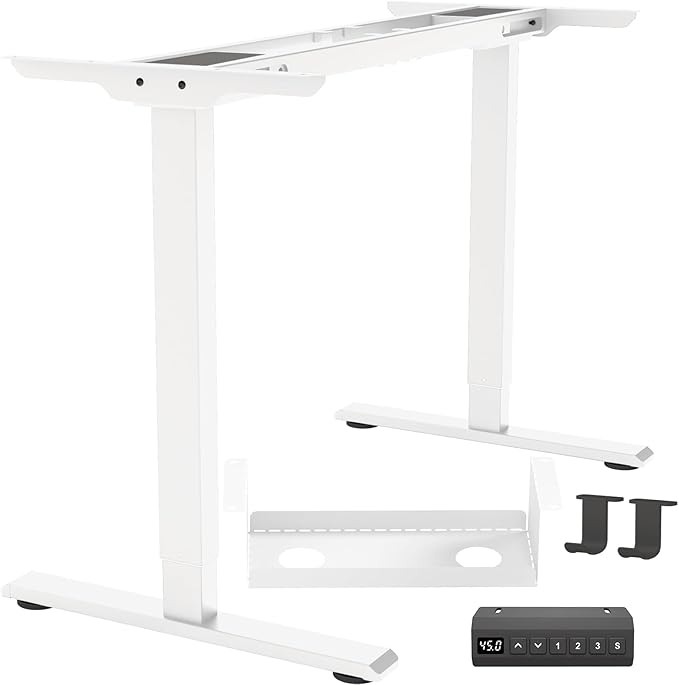 Dual Motor Standing Desk Frame, Electric Adjustable Legs, Workstation Desk Base, Sit stand desk frame, 3 Memory Height Settings, with Cable Management Tray, Headphone Hook