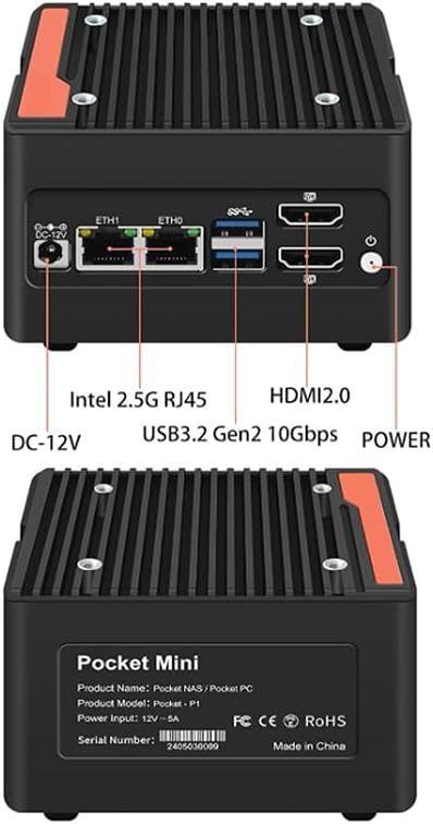 N355 Mini PC 4-Bay NAS Server Pocket Host X86 P6 Lake-N355(Upgraded intelN305) 4M.2 NVMe Expansion Slots, DDR5 4800MHz, Dual 2.5G Network Cards (NO RAM NO SSD)