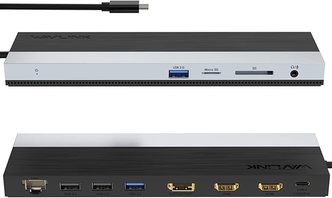 WAVLINK Docking Station 3 Monitors, USB C Triple Display Docking Station with DP + 2X HDMI, Dual 4K +1080P, PD 85W Charging, Gigabit Ethernet, Laptop Dock for Windows