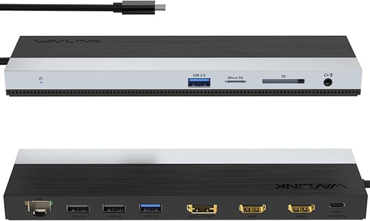 WAVLINK Docking Station 3 Monitors, USB C Triple Display Docking Station with DP + 2X HDMI, Dual 4K +1080P, PD 85W Charging, Gigabit Ethernet, Laptop Dock for Windows