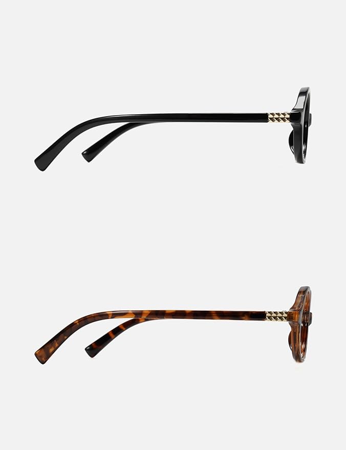 Slocyclub 2 pack Fashion Oval Glasses for Women Men Vintage Oval Small Frame Eyeglasses Retro Blue Light Blocking Glasses, Black and Whiskey Tortoise