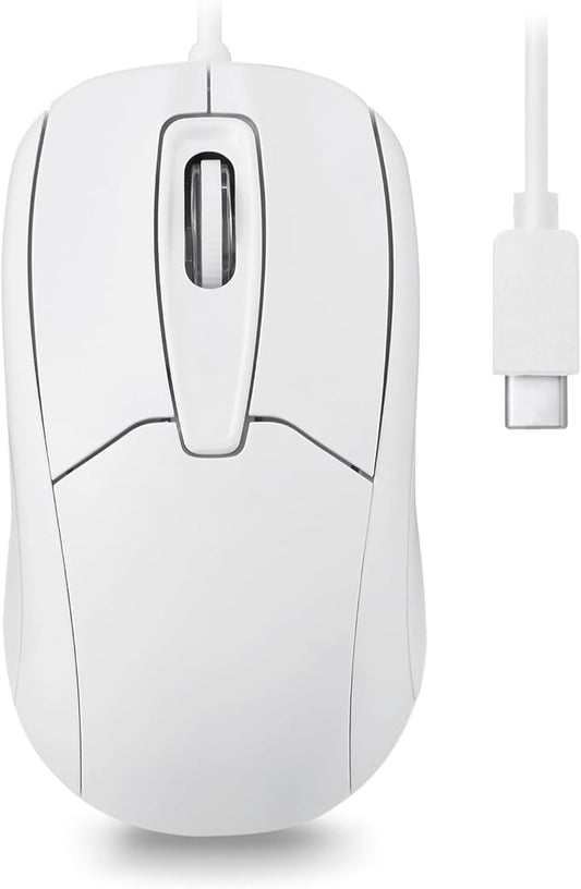 Perixx PERIMICE-209CW USB Type C Wired Optical Mouse - 4.9 Ft Cable - 1000 DPI - White