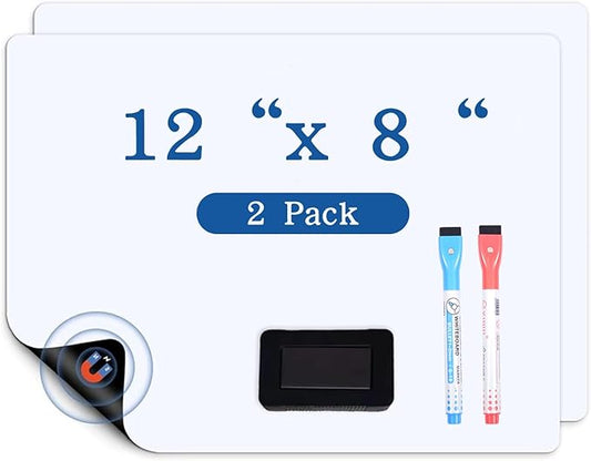 Magnetic Whiteboard for Fridge - 12x8 Inch Flexible Memo Board, Comes with 2 Markers and 1 Eraser, Refrigerator Memo Board for Kitchen, Office, and Home