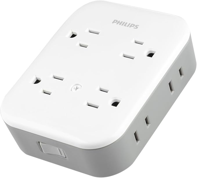 Philips All-in-One Surge Tap, 4 Grounded & 4 Polarized Outlets, 1140 Joules, Adapter-Spaced Design, ETL Certified, White/Gray, SPP3993W/37