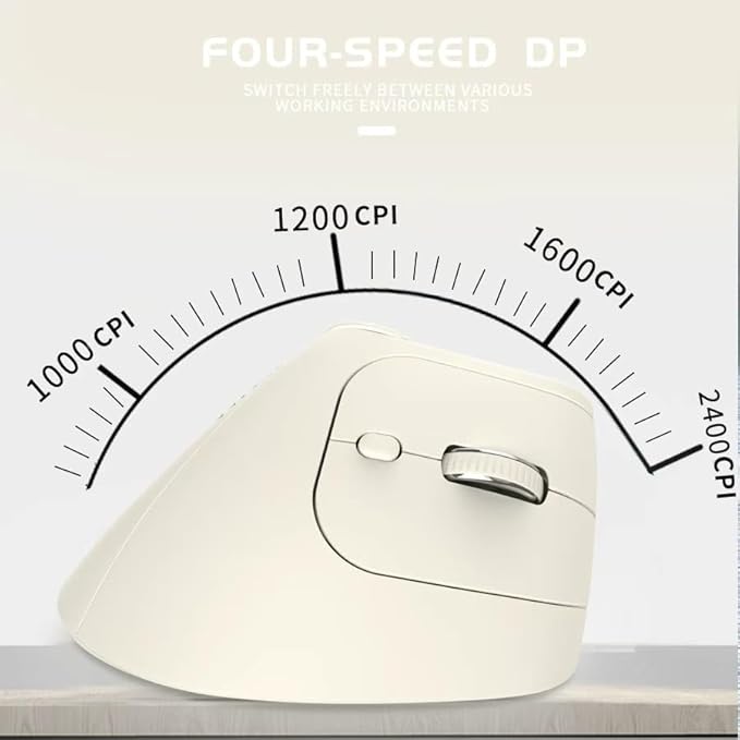 JOMAA Wireless 2.4G & Dual Bluetooth Three-Channel Ergonomic Vertical Mouse Adjustable DPI, Multi-Function Turntable for PC, Laptop, MacBook, Rechargeable (Beiga)