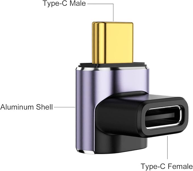 AreMe 90 Degree USB-C Male to USB-C Female Adapter (2 Pack), Type-C Up and Down Right Angle 40Gbps PD 100W Fast Charging Connector for Steam Deck, Switch, Laptop, MacBook Pro/Air, Tablet and Phone