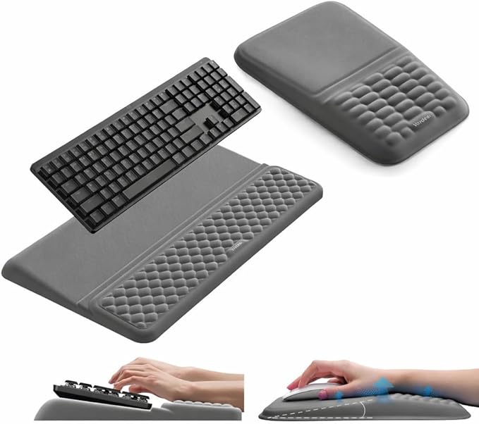 Vaydeer Keyboard Stand and Mouse Pad Set with Wrist Rest, Soft Memory Foam Wrist Support, Ergonomic Wrist Cushion for Desk, Relieves Carpal Tunnel Pain, Palm Hand Typing for Office, Gaming, Grey