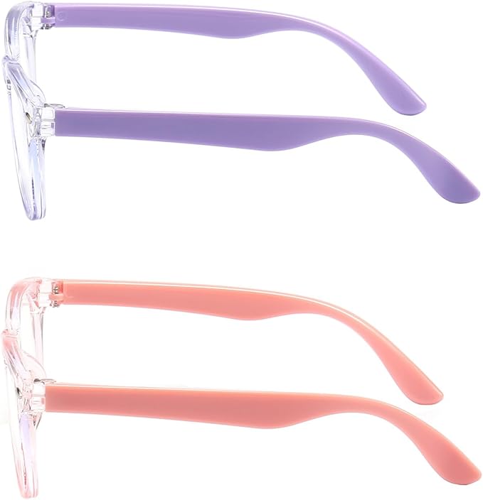 2 Pack kids Blue Light Blocking Glasses For Girls And Boys Computer Blue Light Blocking Glasses For Age 3-11 (Light purple + Light pink)