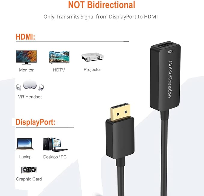 CableCreation Active DP to HDMI Adapter, 4K@60Hz HDR, Compatible for Desktop, TV, Monitor & More