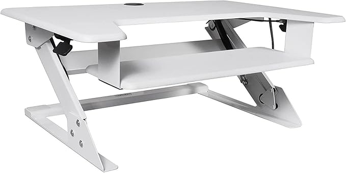 Kantek Standing Desk Converter, Adjustable Upto 20", Extra Wide Platform, Fits Dual Monitors, Sit to Stand Home Office Workstation, Grommet Hole, EZ Lift, White