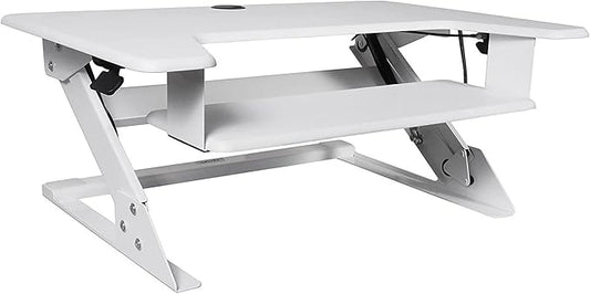 Kantek Standing Desk Converter, Adjustable Upto 20", Extra Wide Platform, Fits Dual Monitors, Sit to Stand Home Office Workstation, Grommet Hole, EZ Lift, White