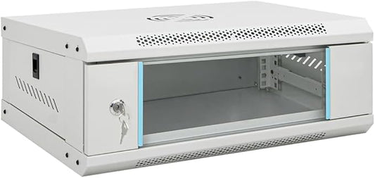 4U Wall Mounted Network Cabinet 19 Inch Server Data Enclosure, Locking Glass Door, IP20 Steel Rack for Networking Equipment, 20.9x15.7x8.3 Inches