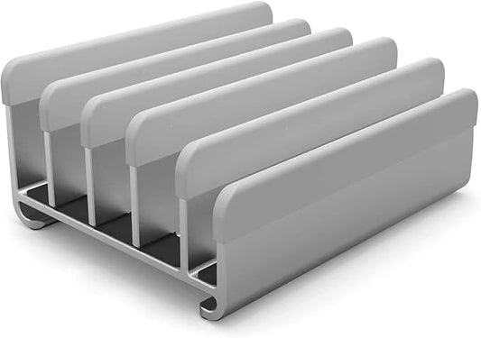 Elestoria 5-Slot Vertical Laptop Stand - Aluminum Laptop Stand Vertical for Desk -Laptop Holder with Adjustable Width (12-38mm) Compatible with MacBook Pro/Air & Gaming Laptops up to 17.3"-Grey