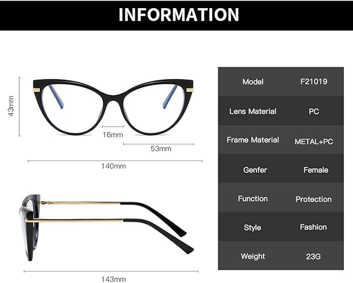LJCZKA Blue Light Blocking Glasses Women Anti Eye satrain Computer Cat eye Eyeglasses Cateye Clear Frame
