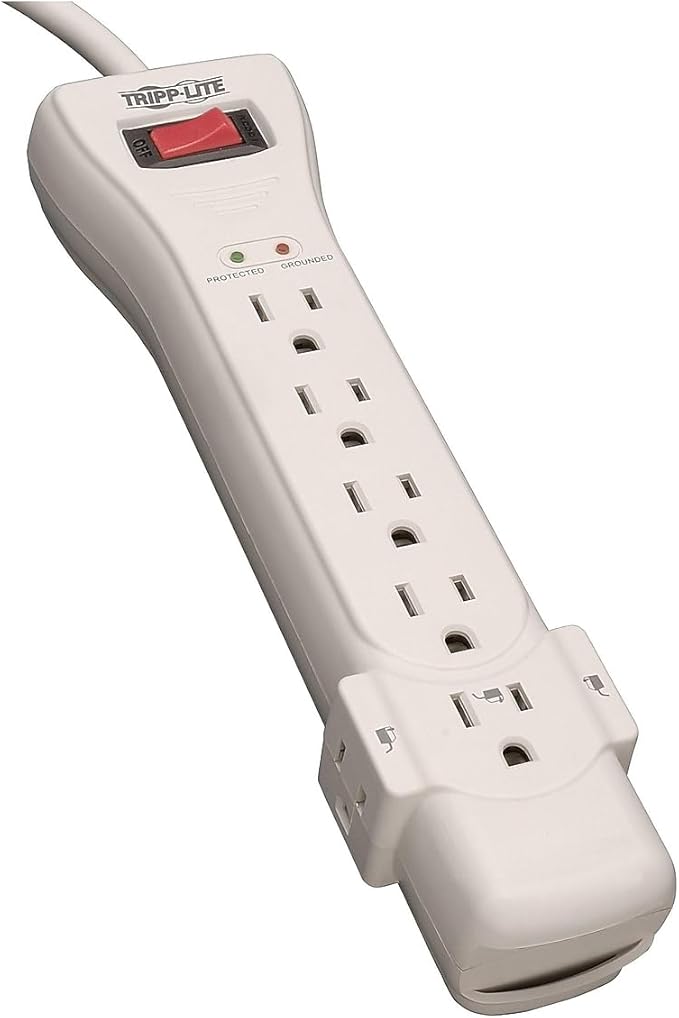 Eaton Tripp Lite Series SUPER7 Flat Plug Power Strip Surge Protector, 7 Outlets, 7ft Extension Cord, 2160 Joules, UL Listed & Certified, White, Lifetime Manufacturer's Warranty & $75,000 Insurance