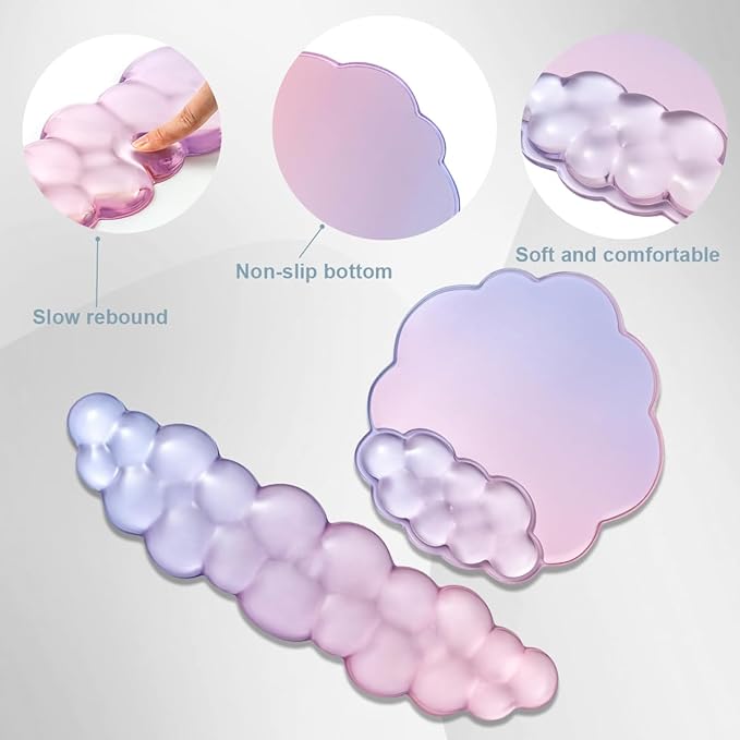 Gel Wrist Rest with Mouse Pad Wrist Support for Keyboard and Mouse - Ergonomic Gradient Purple Pink Cloud Mouse Pad Office Accessories for Computer/Laptop/Gaming/Home/Office/Typing Pain Relief