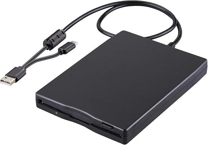 Tendak Floppy Disk Reader, 3.5 inch External USB & Type-C 1.44MB FDD Floppy Disk Drive for Windows 11/10/8/7/2000/XP, Vista, PC, Laptop and Desktop, Plug and Play, Black