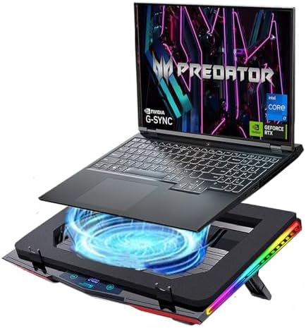 Cooling Pad for Acer Predator Helios Neo 16 Gaming Laptop, Cooler with Powerful Turbo Cooling Fan Can Fast Cooling CPU+GPU 40°C, Variable Speed,6 RGB Light Mode,Touch Control,LCD Screen