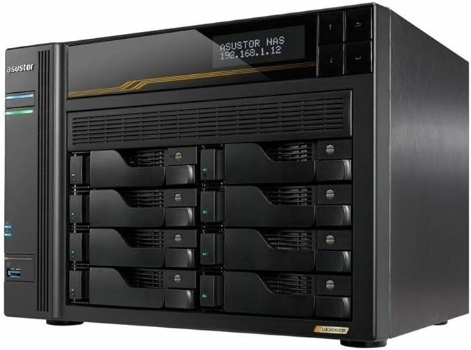 Asustor Lockerstor 8 Gen3 AS6808T 8 Bay NAS, AMD Ryzen Quad-Core 2.3 GHz, 16GB RAM ECC DDR5, 4 M.2 NVMe Slots, Dual 5GbE and Dual 10GbE Port, USB4 Type-C, Network Attached Storage (Diskless) - Ryzen u