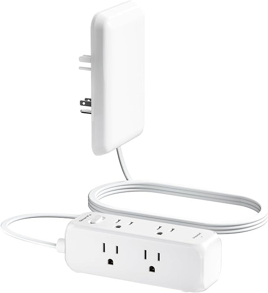 Flat Outlet Extender with Cover, Flat Plug Power Strip with 6 AC Outlets, 2000 Joules Surge Protector, 5FT Flat Extension Cord, Home Office Travel Dorm Room Essentials