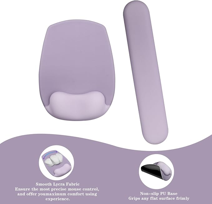 Wrist Rest for Keyboard and Mouse, Ergonomic Gel Computer Keyboard Wrist Rest with Memory Foam, Keyboard Wrist Support Pad for Long Hours of Work, Gaming, Studying-Relieve Wrist Pain (GD-Purple)