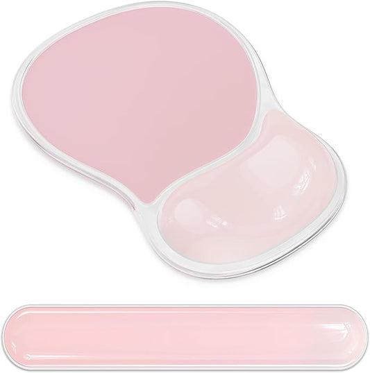 AKIT Ergonomic Mouse Pad with Wrist Rest& Keyboard Wrist Rest, Wrist Rest for Computer Keyboard, Pain Relief, Non-Slip Gel Base, Mousepad Wrist Support for Gaming, Office, Waterdrop Shaped Pink