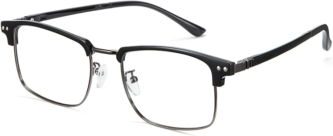 Cyxus Blue Light Blocking Glasses for Men Women, Half Rim Square Metal Frame Computer Gaming Glasses, Lightweight 8133