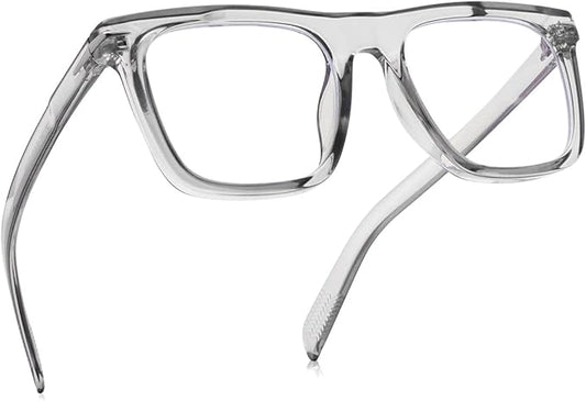 NIDOVIX Trendy Square Blue Light Blocking Glasses for Men Women, Fashion Frame Non-prescription Computer Glasses (Transparent Grey)