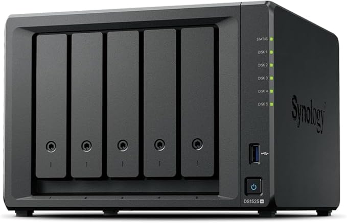 Synology DS1525+(2X 2.5GbE Ports, Ryzen V1500B, 8GB RAM) 5-Bay 20TB Bundle with 5X 4TB WD Red Plus HDDs