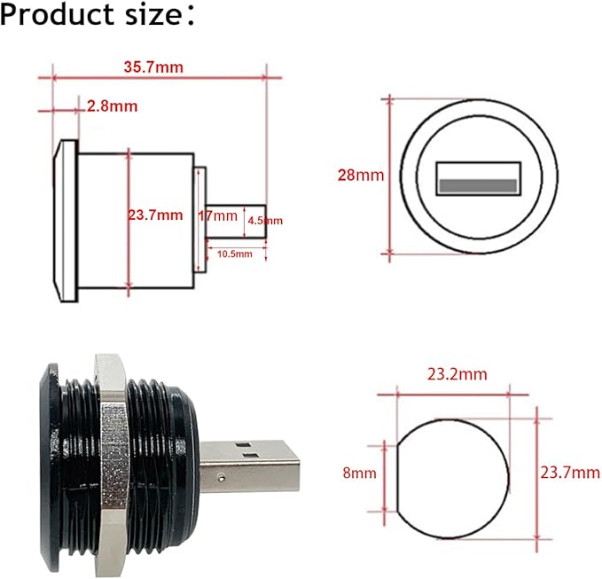 PENGLIN 2PCS USB2.0 Male to Female Panel Mount Connector, USB 2.0 Plug to Socket Pass Through Connector Converter High-Speed Data Transfer