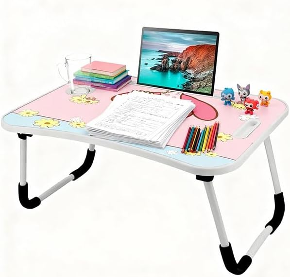 Kawaii Laptop Desk Foldable Kawaii Bed Desk Table Cute Folding Breakfast Tray Portable Lap Standing Desk Notebook Stand Reading Holder for Bed/Couch/Sofa/Floor (Pink)