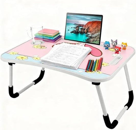 Kawaii Laptop Desk Foldable Kawaii Bed Desk Table Cute Folding Breakfast Tray Portable Lap Standing Desk Notebook Stand Reading Holder for Bed/Couch/Sofa/Floor (Pink)