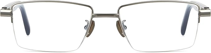 Cyxus 100% Really Buffalo Horn Glasses Pure Titanium for Men Rimless Square Glasses 8135 Space Silver