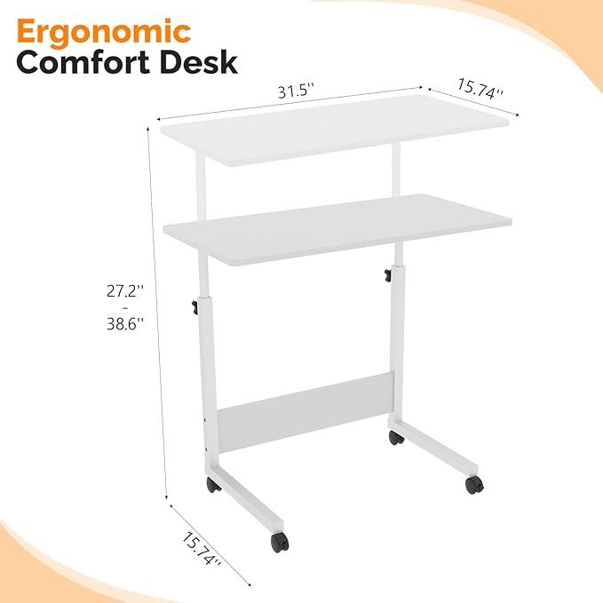 FCH Portable Computer Workstation, Standing Desk Adjustable Height, Small Computer Desk w/Rolling, Sit Stand Laptop Desk TV Tray for Bed Sofa Hospital Reading Eating, Rustic Brown, 23.6"