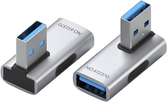 Hagibis USB 3.2 Adapter 2 Pack, 90 Degree Right and Left Angle USB A Male to Female Connector OTG Adapter Cable Extender for Laptops Charger PC Car Mouse Keyboard (Vertical Front)