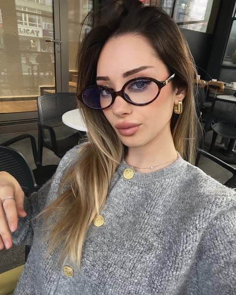 Slocyclub 2 pack Fashion Oval Glasses for Women Men Vintage Oval Small Frame Eyeglasses Retro Blue Light Blocking Glasses, Black and Whiskey Tortoise
