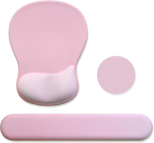 Gel Mouse Pad with Wrist Rest, Ergonomic Office Keyboard Wrist Rest and Mousepad with Wrist Support, Computer Mouse Pad with Non-Slip PU Base and Desk Accessories Mat for Laptop & Home & Gaming, Pink