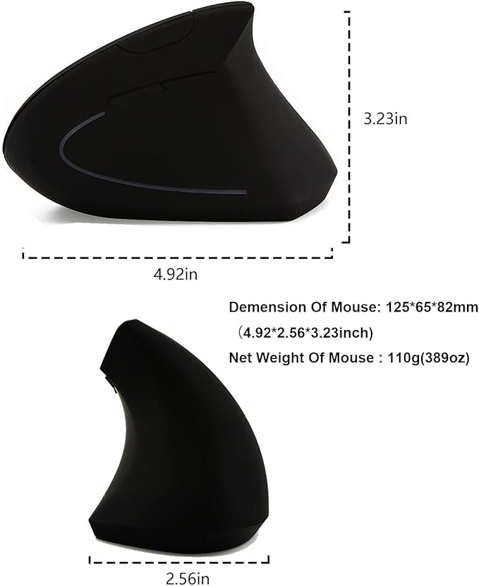 Vertical Mouse, 2.4G Wireless Ergonomic Optical Mouse 800/1200 /1600 DPI 6 Buttons Right Handed Gaming Mice for Laptop, Desktop, PC, MacBook (Black)