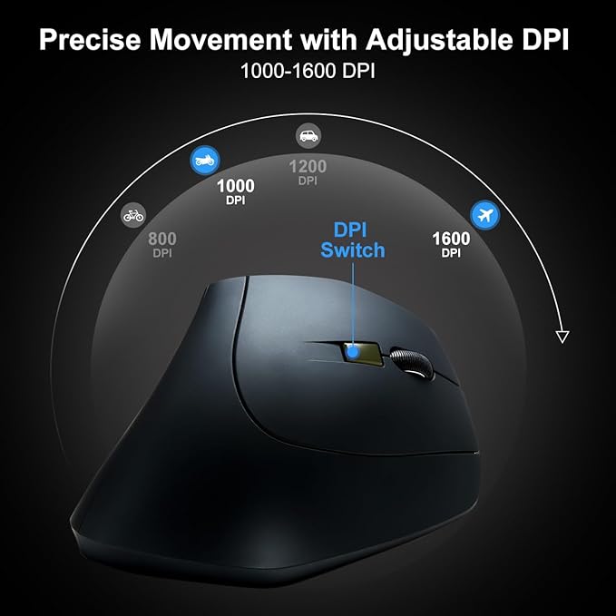SANWA Wired Ergonomic Mouse, Optical Vertical Computer Mice, Reduce Wrist Strain, (1000/1600 Adjustable DPI, 6 Buttons) Compatible with MacBook, Laptop, Desktop, Windows, Mac OS for Office & Gaming