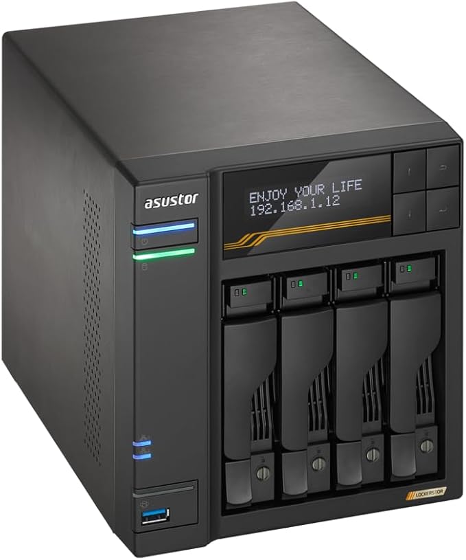 Asustor / DiscTech 20TB NAS Bundle: AS6804T Lockerstor 4 Gen3 NAS Server with 4x4TB SATA HDD and 4x1TB NVMe M.2 SSDs, 16GB RAM, Dual 10GbE and Dual 5GbE LAN Ports