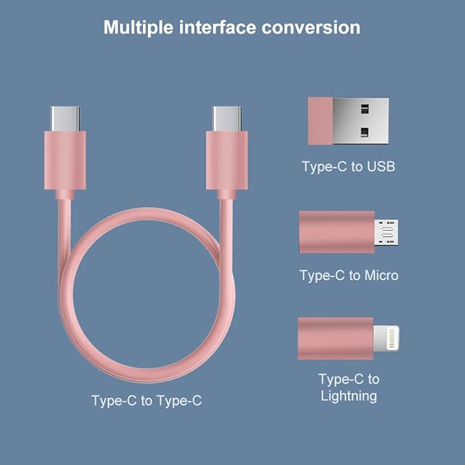 USB-C Travel Adapter Kit with Storage Box and SIM Card Holder, Lightning to C and Micro-USB to C Female, Short Cable, Fast Charge for iPhone and Android