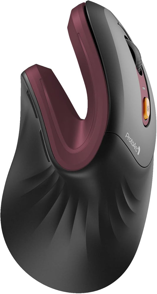 ProtoArc Ergonomic Mouse, EM11 NL Bluetooth Rechargeable Wireless Vertical Mouse, 3 Multi-Device Connectivity for Computer/PC/Laptop, 2.4GHz USB-A Optical Mice for Windows, Mac OS, Wine Red