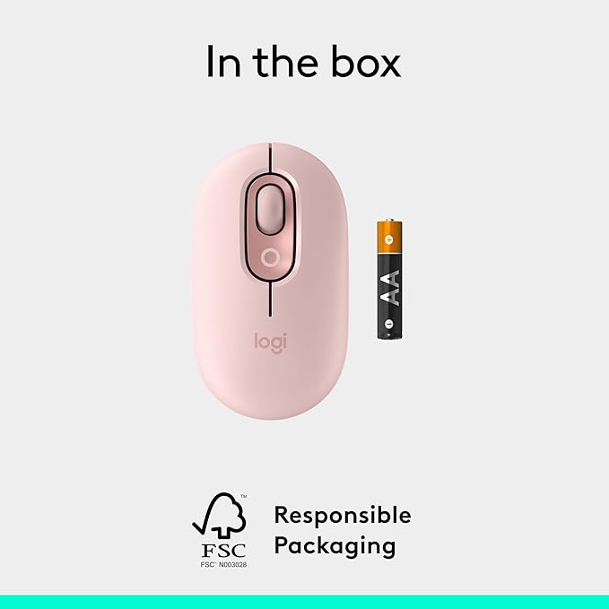 Logitech POP Mouse, Compact and Portable Wireless Bluetooth Mouse with Programmable Buttons and Quiet Clicks, Easy-Switch Between up to 3 Devices, Laptop, Tablet, PC - Rose