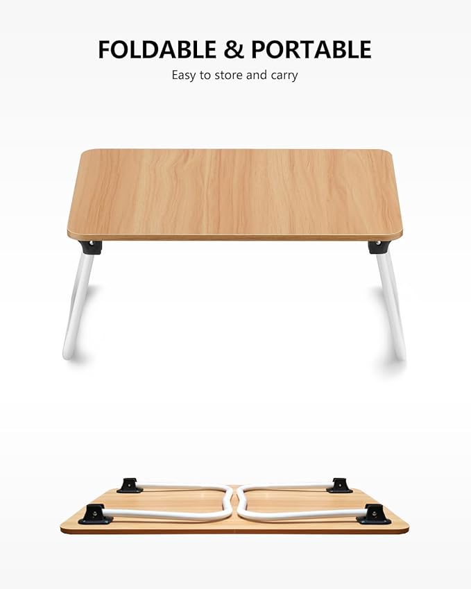 Laptop Bed Desk, Foldable Lap Desk, Portable Laptop Stand, Lightweight & Mini Table for Breakfast/Picnic/Drawing/Couch/Floor - Wood