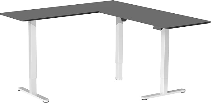 VIVO Corner Standing Desk, 63 x 47 inch Reversible L-Shaped Workstation, Electric Height Adjustment, Home, Office, and Reception Rooms, Black Table Top White Frame, DESK-E3CTWB-47